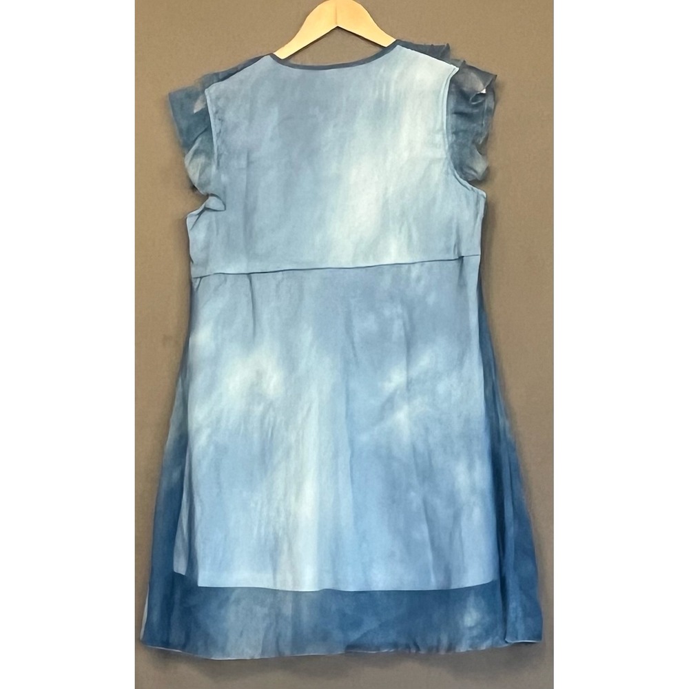 Ruffle Tie Dye Dress Sleeveless Casual Summer Beach Cover Up Dusty Blue Size M - Picture 2 of 6